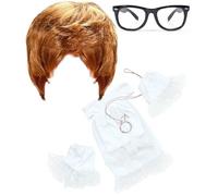 Mega_Jumble Men's Austin Powers Groovy Baby 50's 60's Stag Night Party Fancy Dress Costume Fun Set | Wig, Nerd Glasses, Ruffle Collar, Pendant and 2x Ruffle Cuffs