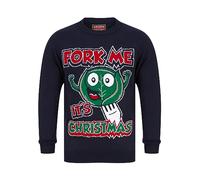 Mega_Jumble Mens Christmas Novelty Jumper Funny Christmas Printed Sweatshirt Reindeer Santa Fork Me Its Xmas Sweater Knitted Top (L, Fork Me Dark Blue)