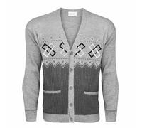 Mega_Jumble Mens Classic Granddad Cardigan Argyle Aztec Diamond Print Long Sleeve Sweater Full Zip & Button Closure Cardigans Outdoor Casual Winter Top (UK, Alpha, XL, Regular, Regular, Grey Button)