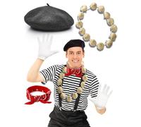 Mega_Jumble Men's French Day Themed Party, Frenchman Mime Artist Fancy Dress Costume Set, T-Shirt, Beret, Scarf, Garland (XXL)