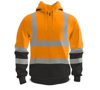 Mega_Jumble Mens Hi Vis Safety Work Zipped Hoodie High Visibility 2 Tone Fleece Zip Up Sweatshirt Hi Viz Workwear Hoodie (UK, Alpha, 5XL, Regular, Regular, Orange/Navy)