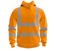 Mega_Jumble Mens Hi Vis Safety Work Zipped Hoodie High Visibility 2 Tone Fleece Zip Up Sweatshirt Hi Viz Workwear Hoodie (UK, Alpha, XXL, Regular, Regular, Orange)