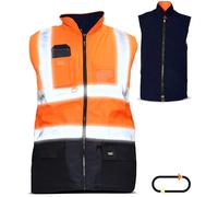 Mega_Jumble Men's Hi Vis Viz Bodywarmer Fleece Lined Reversible Waistcoat Vest | High Visibility Reflective Work Wear Security Safety Warm Sleeveless Gilet Body Warmer Jacket (XL, Orange/Navy)
