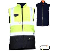 Mega_Jumble Men's Hi Vis Viz Bodywarmer Fleece Lined Reversible Waistcoat Vest | High Visibility Reflective Work Wear Security Safety Warm Sleeveless Gilet Body Warmer Jacket (XXL, Yellow/Navy)