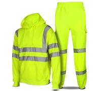 Mega_Jumble Men's Hi Vis Viz Tracksuit Pullover Hoodie & Jogging Bottom Trouser - High Visibility Safety Security Work Sweatsuit Set (as8, alpha, l, regular, regular, Yellow)