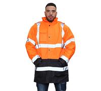 Mega_Jumble Men's Professional High Visibility Work Wear Parka Jacket Hi Vis Viz Security Safety Fluorescent Padded Waterproof Reflective Coat (5XL, Orange/Navy)