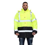 Mega_Jumble Men's Professional High Visibility Work Wear Parka Jacket Hi Vis Viz Security Safety Fluorescent Padded Waterproof Reflective Coat (L, Yellow/Navy)