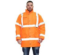 Mega_Jumble Men's Professional High Visibility Work Wear Parka Jacket Hi Vis Viz Security Safety Fluorescent Padded Waterproof Reflective Coat (L, Orange)