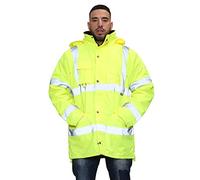 Mega_Jumble Men's Professional High Visibility Work Wear Parka Jacket Hi Vis Viz Security Safety Fluorescent Padded Waterproof Reflective Coat (S, Yellow)