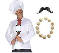 Mega_Jumble® Mens Top Master Chef Hat Jacket Scarf Mustache and Garlic Garland Cook Occupation Job Uniform Stag Do Fancy Dress Costume Outfit One Size