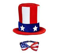 Mega_Jumble® Mr. America Uncle Sam Top Hat and USA Flas Bow Tie 2 Piece Kit for USA America Superbowl Independece Day 4th July Adult Unisex Fancy Dress Costume Accessories