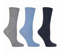 Mega_Jumble New Gentle Grip Ladies Diabetic Sock with Honey Comb Top Hand linked Toe Seam UK Size 4-8 Eur 37-42" (Pack of 3, Grey & Blues)