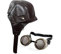Mega_Jumble Pilot Hat & Goggles Aviator Set - Adult WW2 Air Force Costume Kit for Fancy Dress, Retro Military Parties, Halloween & 1940s Themed Events - Unisex RAF Style Accessory