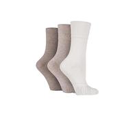 Mega_Jumble® PLAIN LIGHT BEIGE/BROWN MIX Ladies Gentle Grip Women Socks Non Elastic Soft Cotton Honeycomb Top Comfort Socks Size 4-8 UK, EUR 37-42. 3/6/12 Pairs (3)