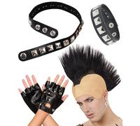 Mega_Jumble Punk Rock Star 1980's Rock Wig Gloves Choker And Wristband Costume Accessories Fancy dress Accessories