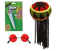 Mega_Jumble® Rasta Man Fancy Dress Jamaican Hat Wig Spliff Glasses Dreadlocks Caribbean RASTA RAGGAE JAMAICAN BOB MARLEY Fancy Dress