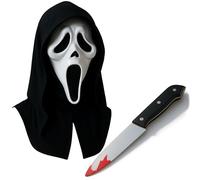 Mega_Jumble Scream Mask and Knife Scary Ghost Face Mask with Bloody Knife | Halloween Costume Set | Adult & Teen Fancy Dress Horror Accessory | Creepy Killer Look 2 PC Set