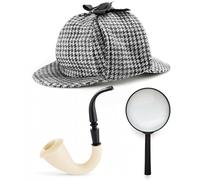 Mega_Jumble® SHERLOCK HOLMES FANCY DRESS DETECTIVE KIT DEERSTALKER HAT PIPE & MAGNIFYING GLASS