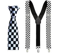 Mega_Jumble® Ska 1980's Retro Black White Chequered Braces and Tie 2 Piece Set Adult Unisex Fancy Dress