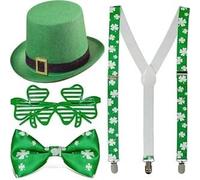 Mega_Jumble St. Patrick’s Day Accessories Set - Green Irish Fancy Dress Kit with Hat, Glasses, Bow Tie & Braces - Adult Leprechaun Costume for Paddy’s Party, Parade & Celebrations
