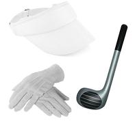 Mega_Jumble Unisex Adult Poker Set Pub Golf Golfer Golfing White Visor Hat, Inflatable Golf Club & White Gloves Pub Golf Fancy Dress Costume Accessories