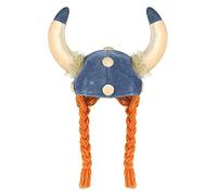 Mega_Jumble® Viking Medieval Helmet Hat With Horns & Ginger Hair Plaits Wig Unisex Fancy Viking Hat With Plaits Adult Soft Fabric Party Wear Hat
