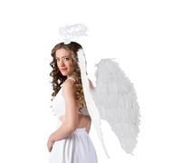 Mega_Jumble White Angel Wings and Halo, Halloween Christmas Fallen Angel Fairy Wings Theme Party Fancy Dress Costume for Adult Women
