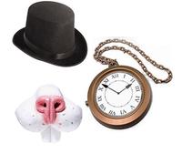 Mega_Jumble® White Rabbit Alice Tea Party Set Nose Top Hat Oversize Clock Necklace Bunny Wonderland Adult Women Ladies Fancy Dress