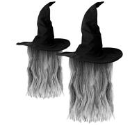 Mega_Jumble Witch Hat with Black & White Wig Multi Pack - Halloween Fancy Dress Accessories for Women, Witch Costume Cosplay Party Props, Spooky Wizard Hat Set (Pack Of 1)