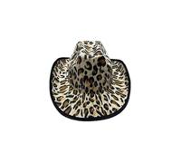 Mega_Jumble Women Felt Cowboy Hat Fluffy Feather Trim & Tinsel Trim Cowgirl Hats Fancy Dress Up Role Play Cosplay Party Accessory (Leopard Print Cowboy Hat)