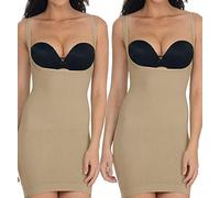 Mega_Jumble Women's Ladies Seamless Under Bust Full Slip Tummy Waist Control Bodyshaper Slimming Dress Shape Wear Open Bust Control Vest (Pack of 1/2) (as8, alpha, l, regular, regular, 2x Nude, L)