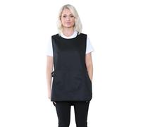 Mega_Jumble Womens Plain Tabards with Pocket for Home Work School Kitchen Catering Cleaning Bar Ladies Apron Side Popper Button Fastening (Black, L)