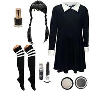 Mega_Jumble Women's Wednesday Addams Costume Set Ladies Gothic Manor Daughter School Girl Fancy Dress Cosplay Halloween Carnival Party Dress Up Outfits (STD)