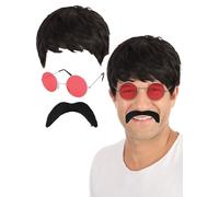 Mega_JumbleSale® 1960'S SERGEANT PEPPER Fab Four Lennon Ringo Beatles Kit - Black Wig. Mustache & Red Lens Glasses - Groovy 60's Abbey Rock Pop Star Adult Fancy Dress Set
