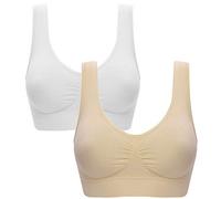 Mega_JumbleSale® 2/3 Pack Set of Ladies Padded and Seamless Sure Fit Comfort & Support Bras | Women's Sports Yoga Sleep Bras for Everyday Use Pull On Vest (XL, Skin & White)