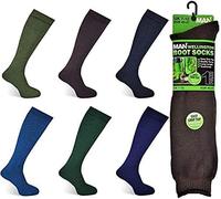 Mega_JumbleSale® 3, 6 & 12 Pairs Men Wellington Welly Plain Boot Socks | Warm Winter Long Liners Easy Grip Long Hose Length Cushioned Sole Socks Size UK 7-12 (UK 7-12, Assorted / 3 Pairs)