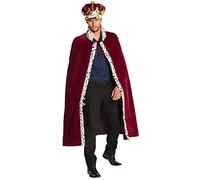 Mega_JumbleSale® Adult Novelty Majesty King/Queen Luxury Royal Cloak Cape with Headpiece Crown Hat Halloween Carnival Theme Party Christmas Medieval Fancy Dress Costumes, Red