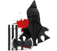 Mega_JumbleSale® Adults Halloween Executioner Costume Accessory Set/Black EXECUTIONER HOOD + Toy Axe | halloween, Scary Death Punisher Scary, Horror Costume Kit