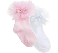 Mega_JumbleSale® Baby Girls Lace Stocking Tutu Frill Socks Cute Bow Spanish Frilly Cotton Rich Socks, Gift for Soft Feet, Socks for Girls/Toddlers (3-5.5 (Approx 1-2 Years), White)