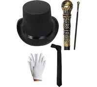 Mega_JumbleSale® Chocolate Factory Owner Victorian Gentleman Willy Wonka - Top Hat Gold Cane Satin Tie Gloves Fancy Dress