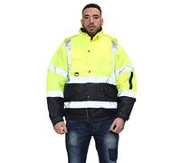 Mega_JumbleSale®Hi VIS Viz High Visibility Bomber Jacket Workwear Safety Security Concealed Hood Fluorescent Flashing Hooded Padded Waterproof Work Wear Coat S-4XL (Mens: Small, Yellow/Navy)