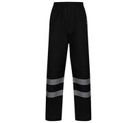 Mega_JumbleSale® Hi Viz Vis Waterproof Rain Windproof Safety Over Trousers | High Visibility Mens Reflective Heavy Duty Elasticated Outdoor Work Pants (S, High Visibility Work Pant Black)