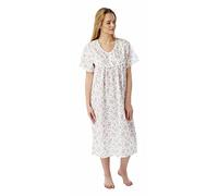 Mega_JumbleSale® Ladies Button Through Poly Cotton Short Sleeve Round Neck Nightie Nightdress | Women Floral Spring Long Sleeve Wrap, Bathrobe Dressing Gown (20-22, Round Neck Nightie Pink)