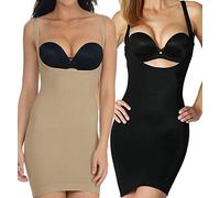 Mega_JumbleSale® Ladies Seamless Control Underbust Bodyshaper Full Slip | Women Tummy, Waist, Thighs, Back Hold And Control For Smooth Sculptured Body Shape Dress Top (Pack Of 2) (S, Black & Nude)