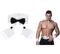 Mega_JumbleSale® Male Stripper Kit Chippendale Collar with Bow Tie and Cuffs Stag Do Party Play Boy Fun Magic Mike Saucy Fancy Dress Costume Accessories