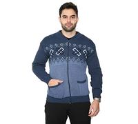 Mega_JumbleSale® Men Classic Full Zip & Button Cardigan Grandad Style Aztec Diamond Print Long Sleeves Jumper for Winter Casual Outdoor Warm Sweater Top (L, Navy Zipped)