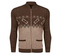 Mega_JumbleSale® Men Classic Full Zip & Button Cardigan Grandad Style Aztec Diamond Print Long Sleeves Jumper for Winter Casual Outdoor Warm Sweater Top (L, Brown Zipped)