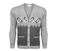 Mega_JumbleSale® Men Classic Full Zip & Button Cardigan Grandad Style Aztec Diamond Print Long Sleeves Jumper for Winter Casual Outdoor Warm Sweater Top (XXL, Grey Button)