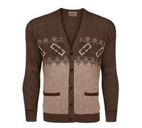 Mega_JumbleSale® Men Classic Full Zip & Button Cardigan Grandad Style Aztec Diamond Print Long Sleeves Jumper for Winter Casual Outdoor Warm Sweater Top (XXL, Brown Button)