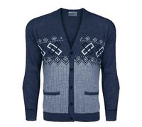 Mega_JumbleSale® Men Classic Full Zip & Button Cardigan Grandad Style Aztec Diamond Print Long Sleeves Jumper for Winter Casual Outdoor Warm Sweater Top (XL, Navy Button)